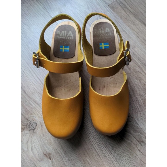 Mia Abba Platform Clog Mustard Yellow Womens 9 EU 39 Wood Heeled Mary … - Picture 4 of 16